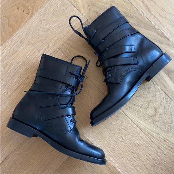 Saint Laurent Black Combat Boots with Silver Accents - Picture 5 of 6